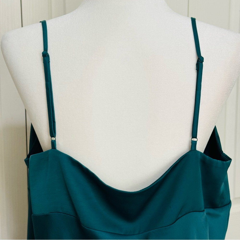 A New Day Emerald Satin Slip Dress XL Bustier Seams Slit Midi - Picture 6 of 15
